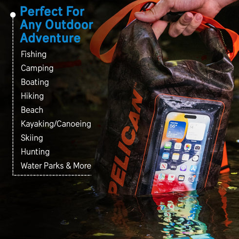 Pelican Marine IP68 Waterproof Dry Bag 5L, Roll Top Backpack with Phone Case for Boating, Kayak, Camping