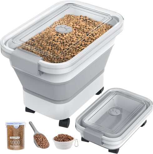 20-23 Lbs Collapsible Dog Food Storage Container, Airtight with Transparent Lid, Multifunctional for Pet Food