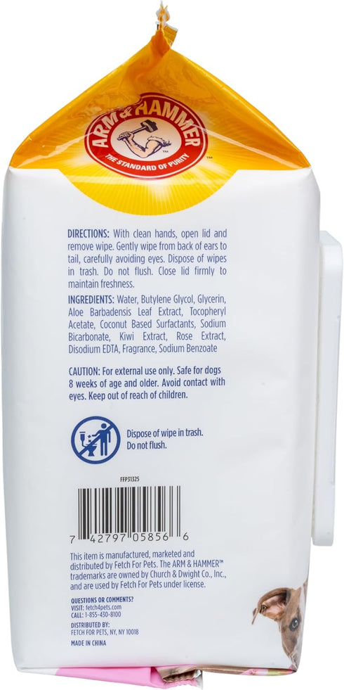 Arm & Hammer for Pets Odor Control Wipes for Dogs, Best Waterless Cleaning for Dogs & Puppies, Kiwi Blossom