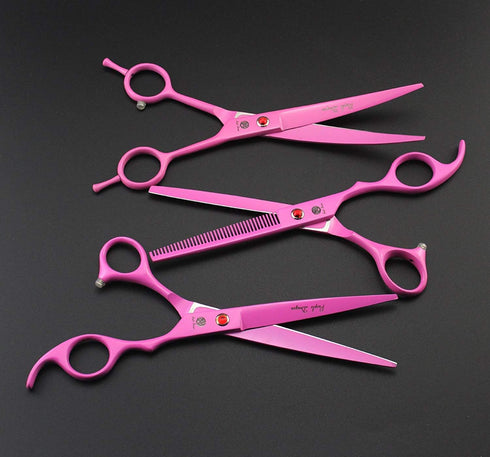 7.0 inch 3PCS Set Purple Dragon Pink Pet Grooming Scissors Cat Dog Hair Cutting & Thinning Shears for Women Female Pet