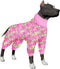 LovinPet Pitbull Pet Outfit - Post Surgery Recovery Pajamas for Dogs, Reflective Stripe, Full Coverage Onesie, Pink