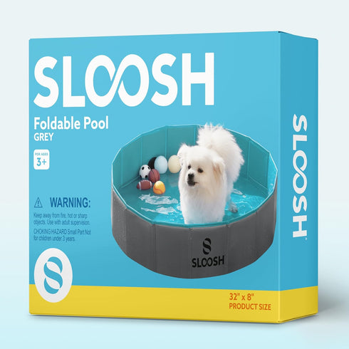 Swimming 32" 8") Sloosh Foldable Dog Kiddie Pool - Portable Hard Plastic Doggie Pool, Anti-Slip Collapsible Pets Bath