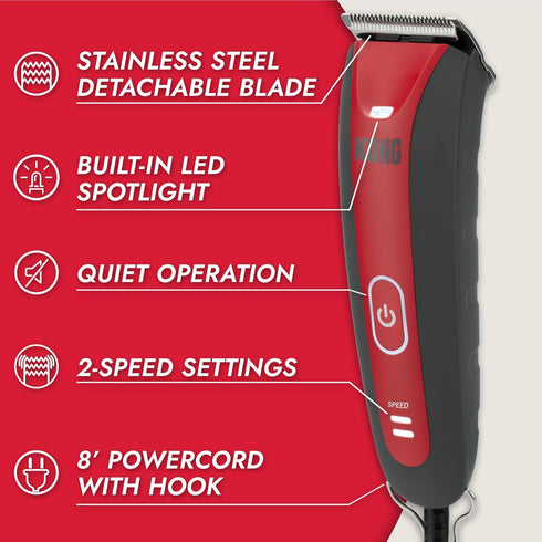 2-Speed 6 8-Foot Kong Dog Clipper Grooming Kit Stainless Steel Blade, Waterproof, LED Spotlight, Guide Combs, Cord