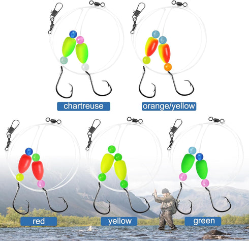 Pompano Rigs for Surf Fishing, Pre-Rigged Fishing Rigs with Floats Beads Double Circle Hook Tackle 12/15PCS