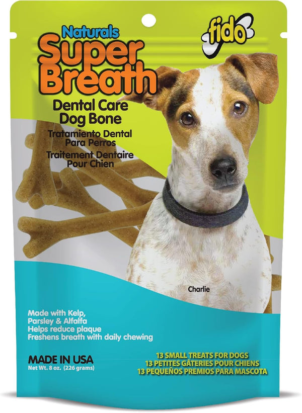 Super Breath Dental Care Bones for Dogs - 13 Count Small Dog Treats, Made in USA, Freshens Breath