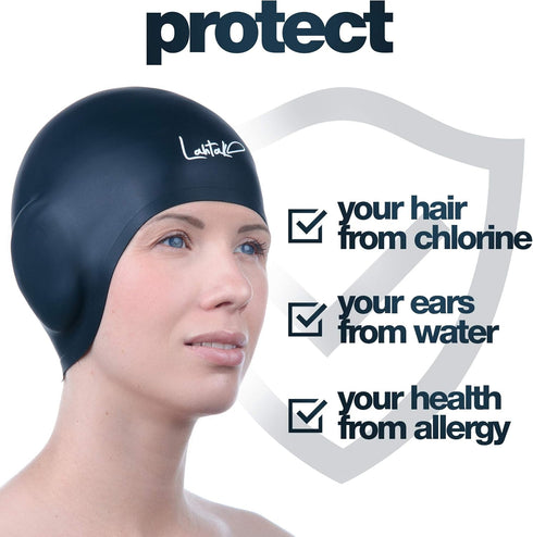 Swim Caps Ear Protection 3D, Waterproof Silicone Swim Cap for Long and Short Hair, Adult and Youth