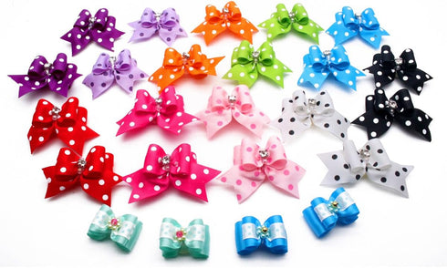 YOY 24 pcs/12 Pairs Adorable Grosgrain Ribbon Pet Dog Hair Bows with Elastic Bands - Grooming Accessories Set
