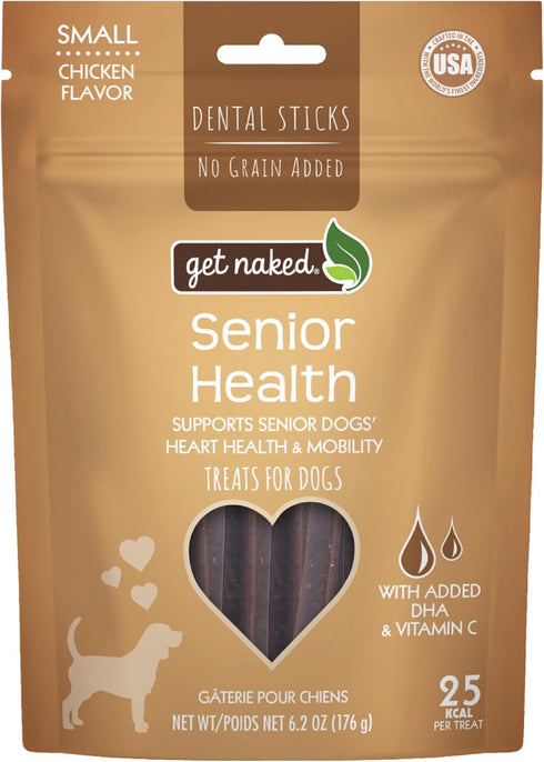 Get Naked Dental Sticks, Grain-Free Chicken Flavor Dog Treats, Senior Health, 6.2-oz Bag