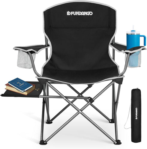FUNDANGO Folding Camping Chairs for Adults, Oversized Beach Chairs with Table Tray,