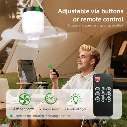 8000mAh HOYECHI Camping Accessories Fan with Light - Portable Rechargeable Tent Fan with Battery, Remote Control