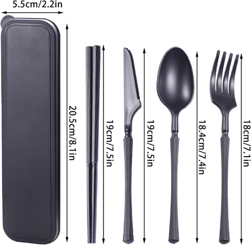 MaoMaoCha Set Reusable Travel Utensils with Case, Wheat Straw Portable Plastic Fork Spoon Knife Chopsticks Camping