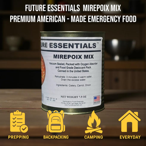 25+ 7.5 oz Future Essentials Dehydrated Mirepoix Mix Dehydrated Vegetables Soup Mix with Carrot, Celery, & Onion