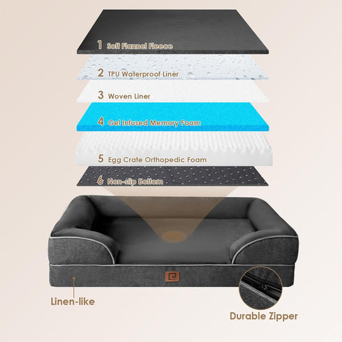 EHEYCIGA Orthopedic Dog Bed for Medium Dogs, Waterproof Memory Foam Couch Bed with Washable Cover, Dark Grey