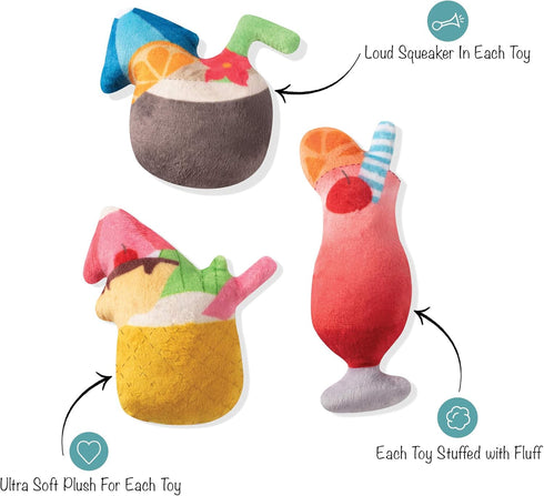 FRINGE STUDIO Pet Toy, Small Dog Toy Set, Tropical Drinks, 3 Pieces