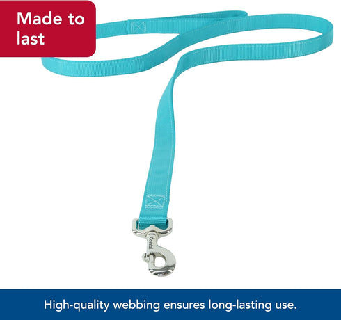 Coastal Pet Double-Ply Dog Leash, Bolt Snap Attachment, Nylon Walking Leash for Small, Medium, Large Dogs (Teal, 1" x