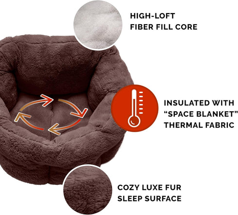 Furhaven 23" Round Self-Warming Pet Bed for Indoor Cats & Medium/Small Dogs, 100% Washable, Hi Lo Plush Luxe Faux Fur