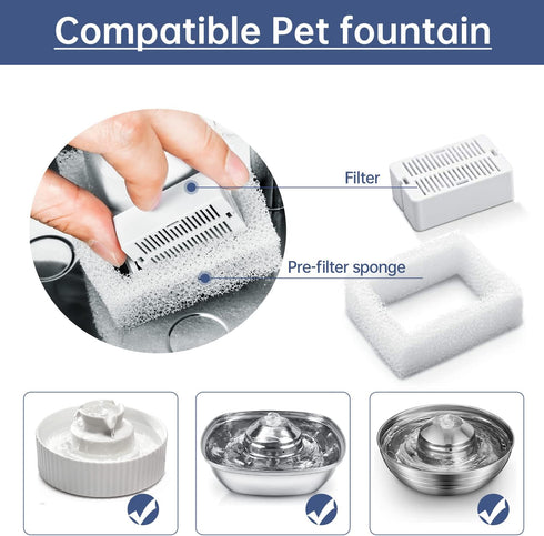 Cat Water Fountain Replacement Filters - 16 Pack Carbon Filters and 4 Pack Foam Filters for Pet Drinking Fountain