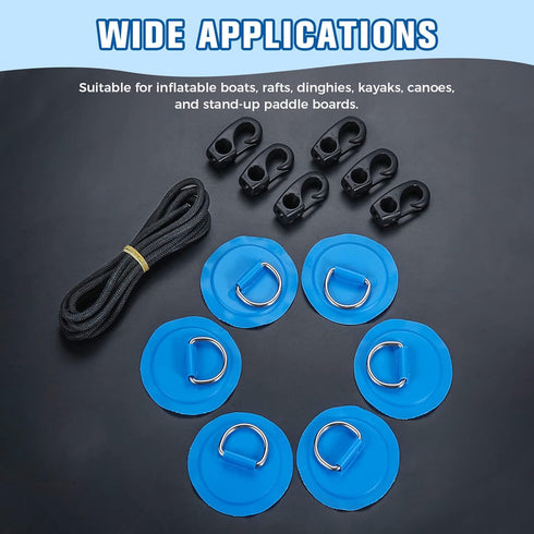 Yetaha 6 Pack Stainless Steel D Rings, 8.2ft Bungee Cord with Hooks Deck Rigging Kit for Inflatable Boat Kayak