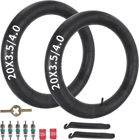 RUTU 20 inch Bike Tube, 20x1.50-4.0 AV32mm Schrader Valve Bicycle Tube with Tire Levers, 2 Pack