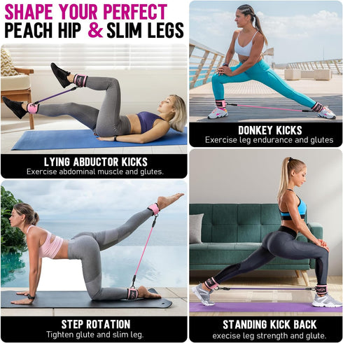 WALITO Ankle Resistance Bands with Cuffs, Exercise Bands for Legs and Butt, Booty Workout Equipment