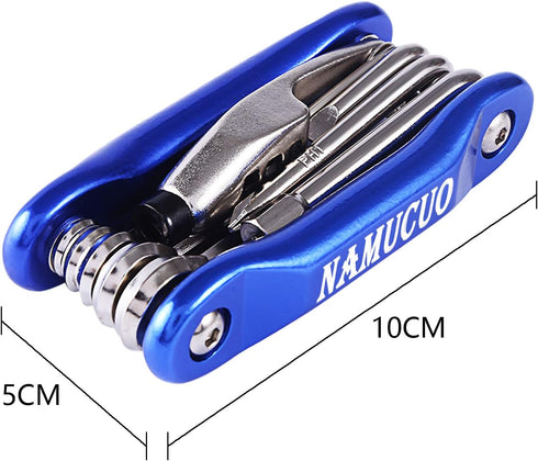 YBEKI Bike Repair Tool Kits - 10 in 1 Bicycle Tool Set with Saddle Bag and Multi-tool Chain Tool (Blue)
