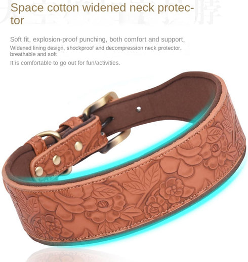 Leather Dog Collar for Large, Medium & Small Dogs, PU Leather Embossed Print Collar (M, Red)