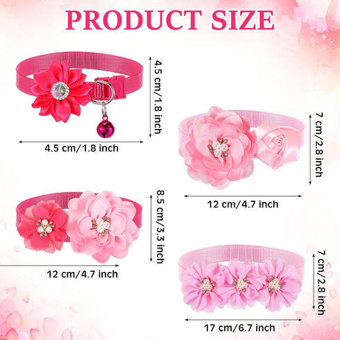 Tudomro 40 Pcs Adjustable Pink Dog Collars, Rose Red for Small Medium Dogs, Wedding Party Grooming Accessories