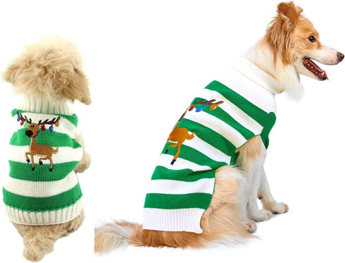 NACOCO Dog Sweater - Pet Christmas Elk Bells Sweater for Small Dog and Cat (M, Green)