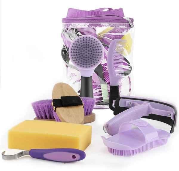 9 Pieces Grooming Kit with Tote Bag, Sweat Scraper, Sponge, Hoof Pick,