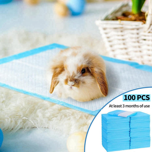 Chinchilla (100PC, Rabbit Pee Pads Disposable Cage Liners Absorbent Leak-Proof Diaper Mat Small Animal Toilet Potty