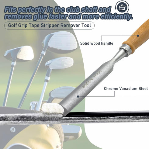 Golf Grip Tape Stripper Remover Tool with Chrome Vanadium Steel and Wooden Handle