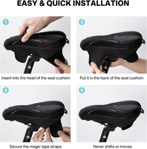 YOUNGDO Bike Seat Cushion with Waterproof Gel Cover, 11.2" x 7.4", Shock Absorbing Cushion for Narrow Bike Seat