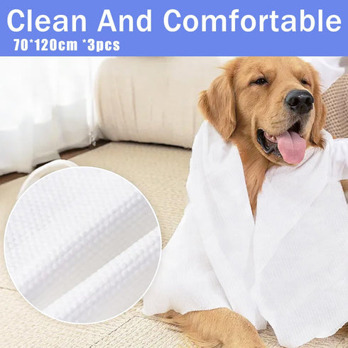 Disposable Pet Bath Towel 3 PCS, 27.5 x 47.2 inch Portable Grooming Towels for Large Dog Cleaning
