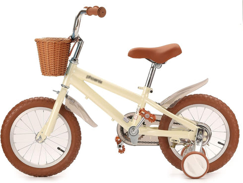 Kid's Bike Basket for Girls Small Woven Wicker Cruiser Bicycle Accessories with Handlebar Streamers Bell for Ages 3-13