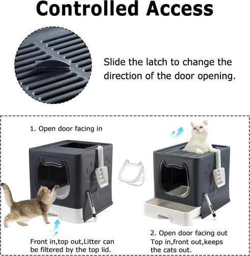 Gefryco Cat Litter Box with Lid, Top Entry Kitten Litter Box with Controlled Access, Covered Enclosed Cat Potty Odor