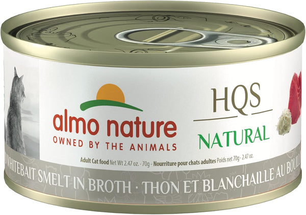 almo nature HQS Natural Tuna and Whitebait in Broth - Grain Free, Additive Free, Adult Cat Canned Wet Food - Shredded,