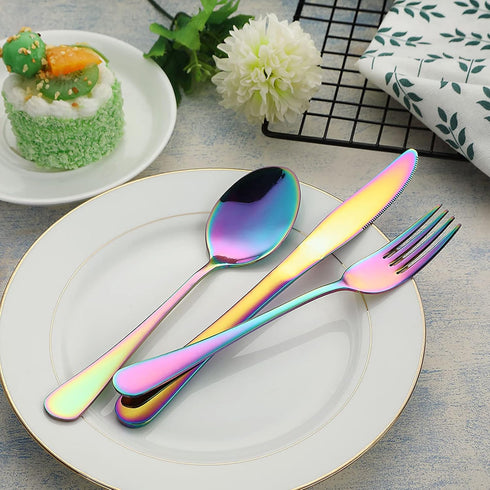 VANDBAO Camping Utensils Set, Portable Travel Cutlery with Case, Reusable Stainless Steel Flatware, Rainbow Set