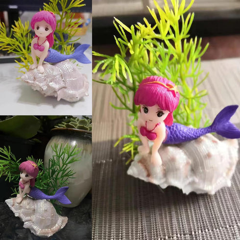 3-Pack Miniature Mermaid Fish Tank Decorations, Ornament Figurines with Simulated Seaweed Playmate
