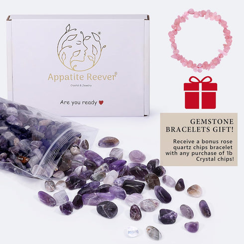 Amethyst Crystal Chips Bulk, Polished Tumbled Aquarium Gravel Rocks with Pink Quartz Bracelets