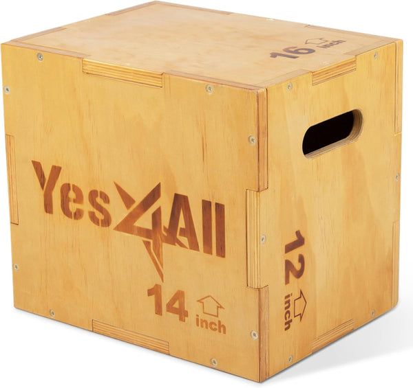 Yes4All 3-in-1 Wooden Plyo Box, 450 lbs Jump Box for Home Gym and Outdoor Workouts