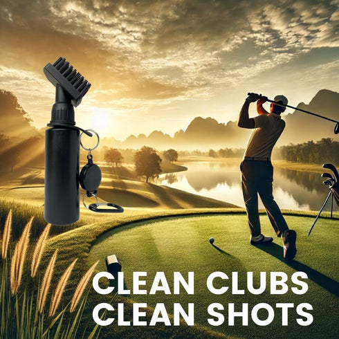 The Golfer's Workshop Deluxe Golf Club Brush Cleaner with Carabiner Clip and Water Bottle, 7.5 Inches