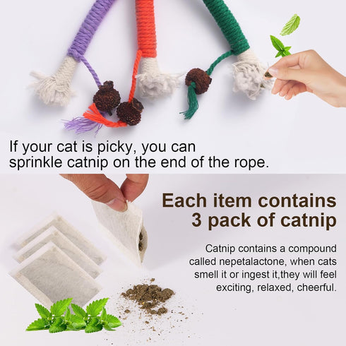 WoLover 3 Pack 7.87 Inches 3 Pack Cat Chew Toy Ropes, Catnip Toys for Teeth Cleaning, Sisal Rope Cat Toy for Indoor