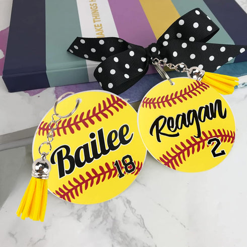 Ldntly 48PCS Softball Acrylic Keychain Blanks Kit, Includes 12 Softball Keychains, Tassels, Rings, Jump Rings