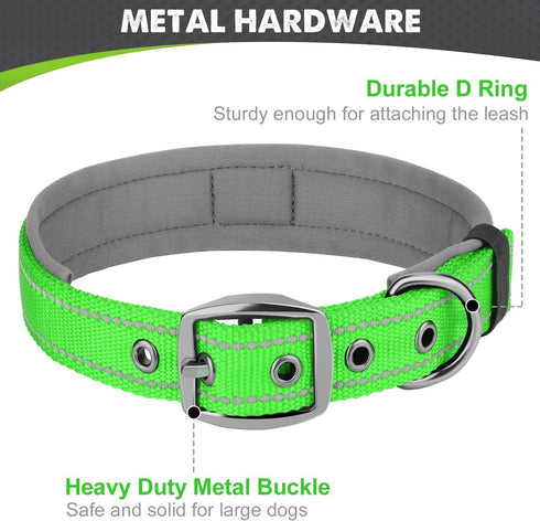 Joytale Neoprene Padded Dog Collar for Small Dogs, Reflective Wide Collar with Durable Metal Buckle, Green