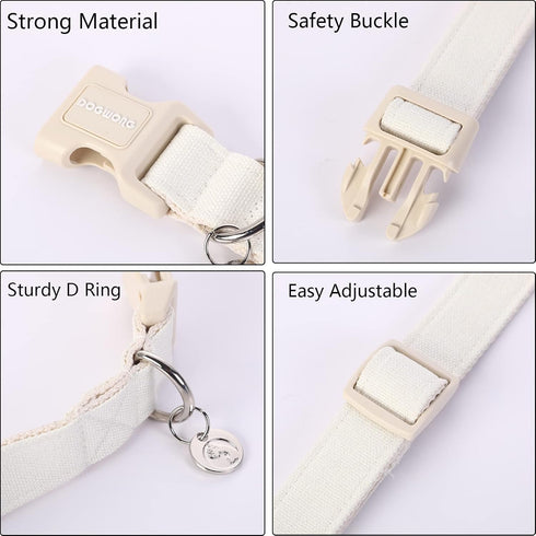 DOGWONG Heavy-Duty Cotton Hemp Dog Collar, Adjustable Soft Natural Fabric Pet Collar for Cute Wedding Puppy Necklace