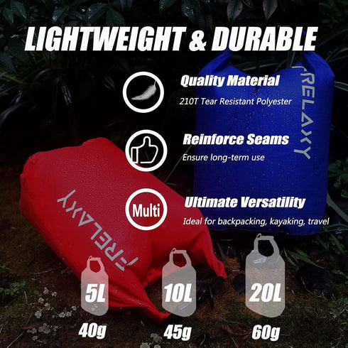 Frelaxy Ultralight Dry Bag 3-Pack/5-Pack - Outdoor Bags to Keep Gear Dry for Hiking, Camping, and Boating