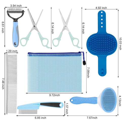 Pet Grooming Kit with Shedding Slicker Brush, Bath Massage for Rabbit, Puppy, Kitten, Includes Combs and Brushes