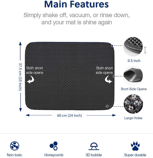 WePet Cat Litter Trapping Mat, Medium Size Honeycomb Double Layer, Waterproof, Easy Clean, 24x15 Inch Black