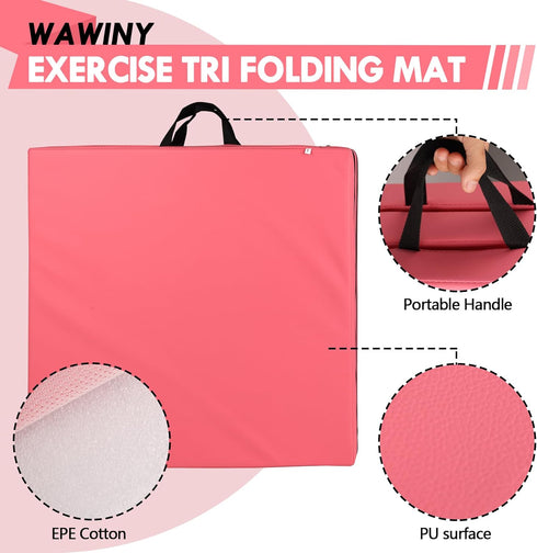 6ft 2ft 2-Inch x Folding Gymnastics Mat - Thick High Density Foam Yoga Mat, Non-Slip Gym Floor Mat for Home Workouts