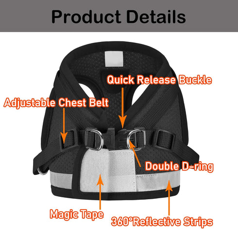 Adjustable Reflective Soft Mesh Vest Cat and Puppy Harnesses with Leashes Set, Escape Proof Outdoor Harness for Kittens